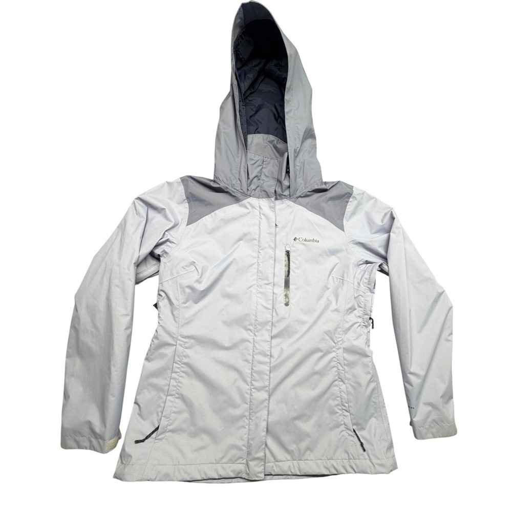Columbia Omni-Tech Rain Jacket Women's Large Purple Waterproof Hooded Shell Coat